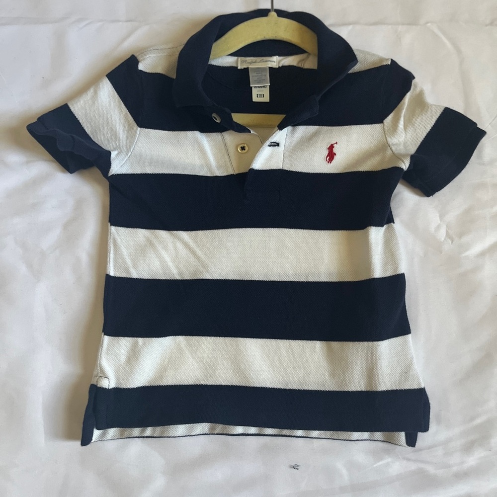 Striped Navy and White Kids Polo Shirt